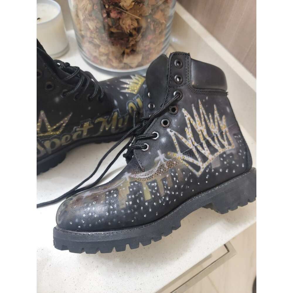 Timberland Wheat 6-inch Nubuck Boots Size US 7 M “Respect My Hustle ” CUSTOM - Picture 13 of 13